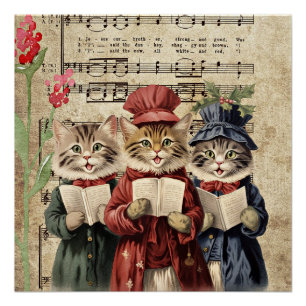 Póster Gatos Cantando Música de Natal