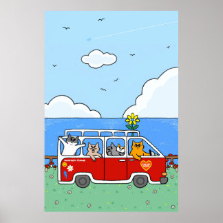 Poster Gatos com Vibrações Divertidas de Verão Van de Sur