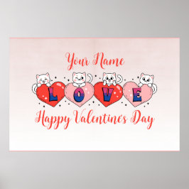 Poster Gatos Cortos Com Corações, Cores De Bandeiras Biss