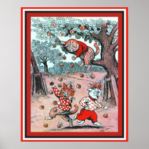 Poster Gatos Cortos Escolhendo Maçãs Vintage Louis Wain