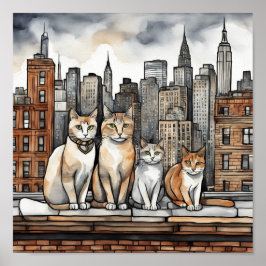 Poster Gatos da Cidade de Nova York (aquarela)
