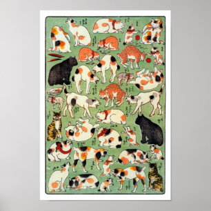Poster Gatos da era de Edo, Utagawa Yoshifuji, Ukiyo-e