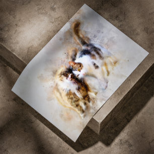 Poster Gatos de Aquarela Se Aconchegando em Arte Abstrata