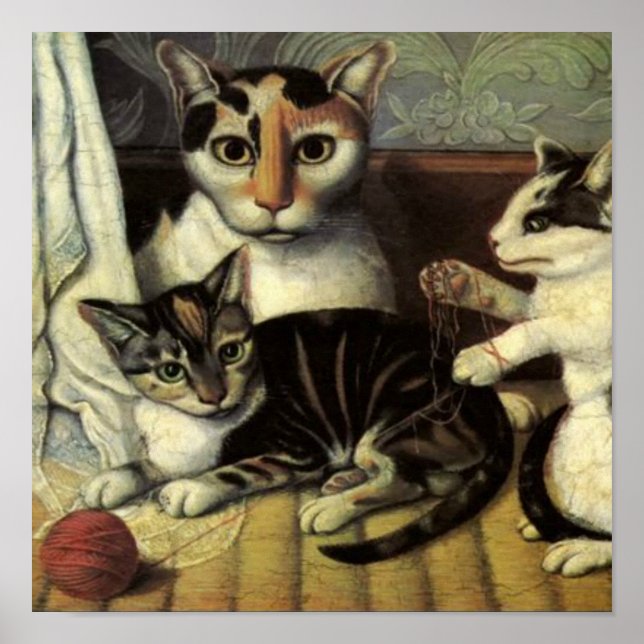 Poster Gatos de Arte Folclórica Americanos do século XIX (Frente)