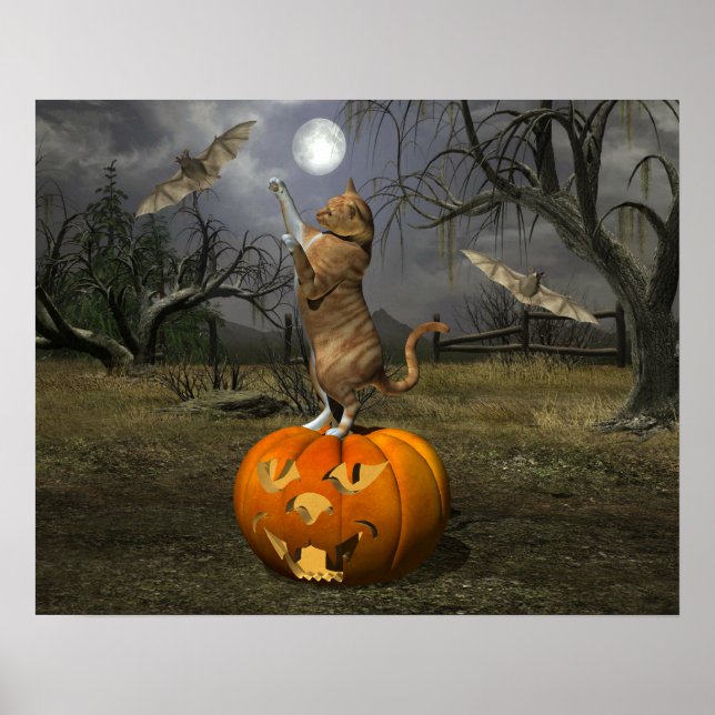 Poster Gatos De Batata De Gato De Laranja De Halloween (Frente)