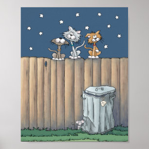 Poster Gatos de Beco em um Cartaz de Cerca