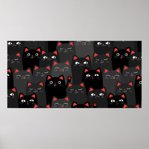 Poster Gatos de cinza e preto. Um padrão perfeito de dese