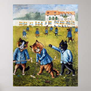 Poster Gatos de Croqué Jogando Golfe, Louis Wain
