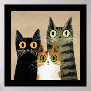 Poster Gatos de Desenho Animado Fofos, Olhos Arregalados