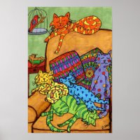 Gatos De Desenho Coloridos Bonitos Cadeira Dormind