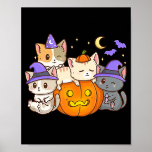 Poster Gatos de Dia das Bruxas Animam Gato Kawaii Pumpkin