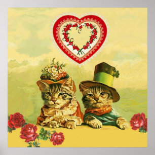 POSTER GATOS DE DIA DE OS NAMORADOS DE FASHION ANTIGOS, C