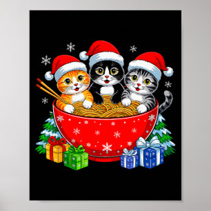 Poster Gatos de Natal Kit de Ramen Gatinho Anime Natal Pa