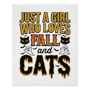 Póster Gatos de Outono Garota de Halloween Design Gráfico