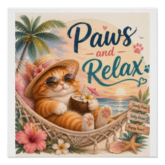 Póster Gatos de Praia Relaxam