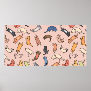 Poster Gatos de rabisco sem costura, ilustração