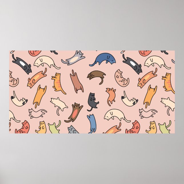 Poster Gatos de rabisco sem costura, ilustração (Frente)