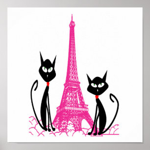 Póster gatos de torre eiffel