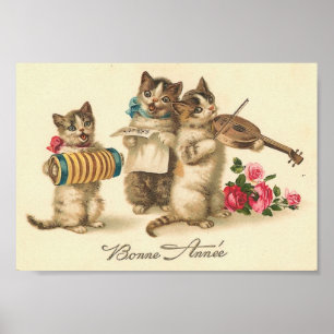 Póster Gatos do vintage de Bonne Annee