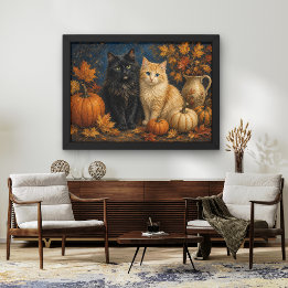 Poster Gatos e Abóboras de Outono Gótico Arte Refinada