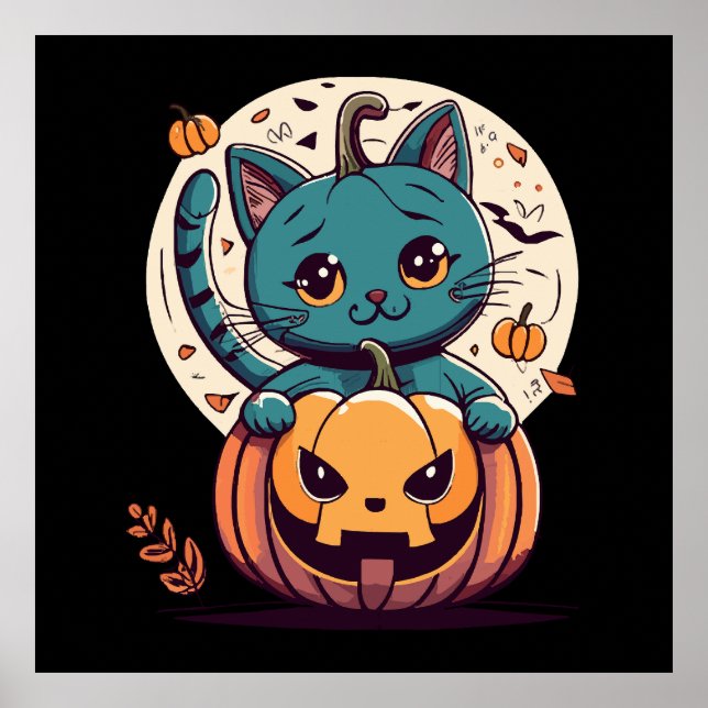 Poster Gatos e Abóboras para um Feliz Halloween! (Frente)