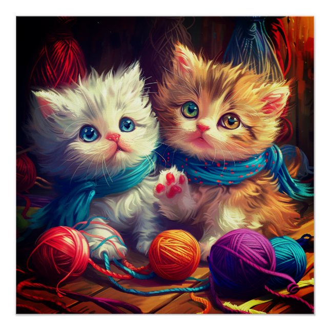Póster Gatos e Arte de Fio  (Frente)