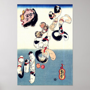 Póster Gatos e Catfish Kuniyoshi Belas Artes Japonesas