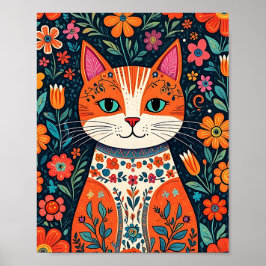Poster Gatos e Flores de Arte Folical Whimsical