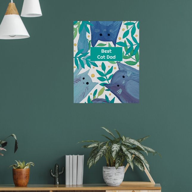 Poster Gatos e galhos Azuis Melhor pai de Gato (Sala de Estar 1)