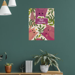 Poster Gatos e galhos cor-de-rosa
