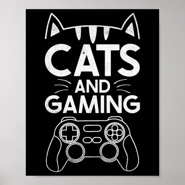 Poster Gatos E Jogos Engraçados Jogando Jogador De Presen (Frente)