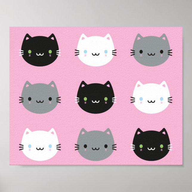 Poster Gatos e Kawaii (Rosa) (Frente)