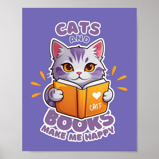 Poster Gatos e Livros Me Fazem Feliz (Frente)