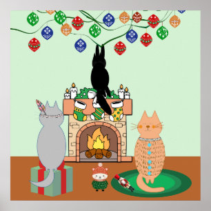 Poster Gatos e Natal - Ilustração de Inverno
