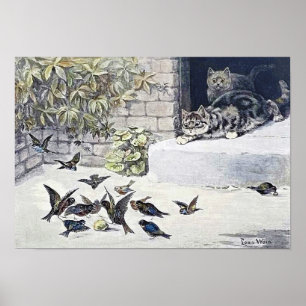 Poster Gatos e Pássaros de Jardim, Louis Wain