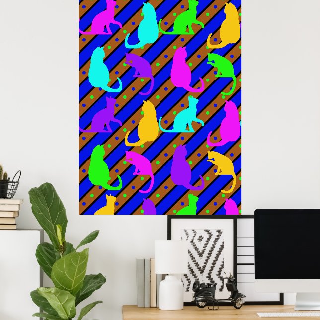 Poster Gatos e polkadots Coloridos (Escritório em casa)