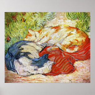 Póster Gatos em um pano vermelho, Franz Marc
