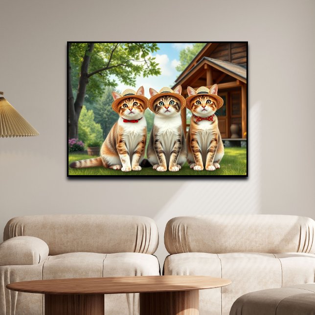 Poster Gatos engraçados com roupas de primavera e chapéus (Criador carregado)