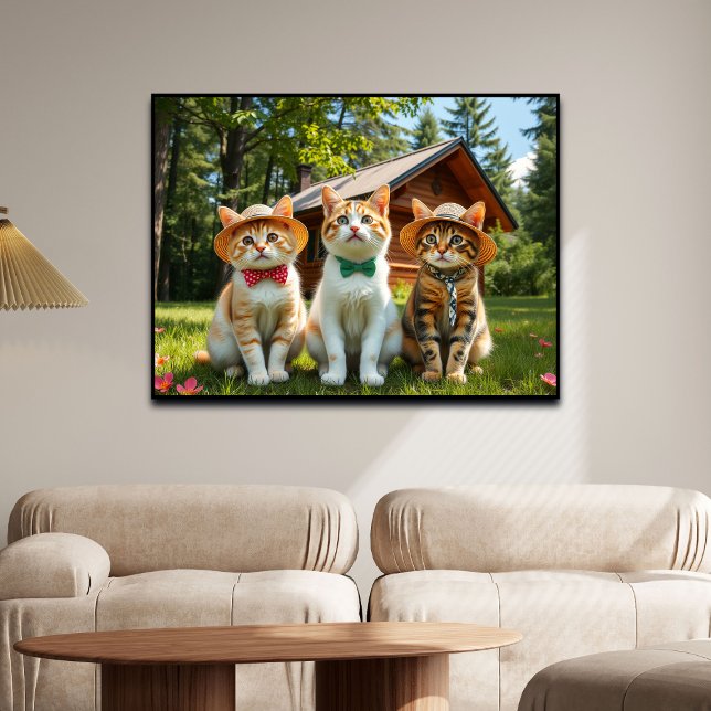 Poster Gatos engraçados com roupas de primavera e chapéus (Criador carregado)