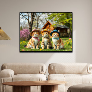 Poster Gatos engraçados com roupas e chapéus de primavera