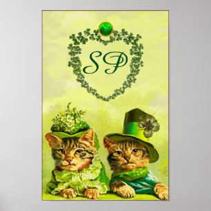 PÓSTER GATOS ENGRAÇADOS DO DIA DE SÃO PATRÍCIO COM MONOGR