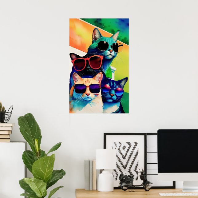 Poster Gatos engraçados em óculos de sol (Escritório em casa)