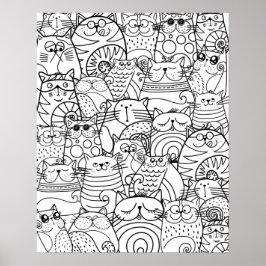 Poster Gatos Engraçados Gatos Zen Doodle Relaxando Colora