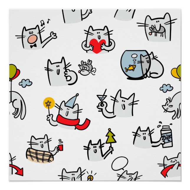 Póster Gatos engraçados, leite e magia. (Frente)