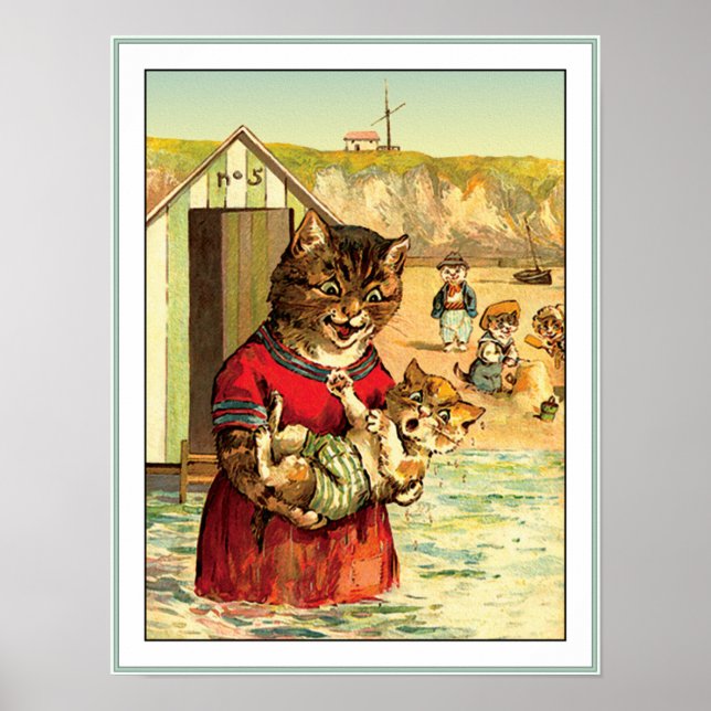 Poster Gatos Engraçados na Praia - Louis Wain (Frente)