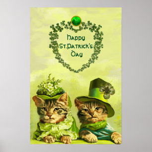PÓSTER GATOS ENGRAÇADOS NO DIA DE SÃO PATRÍCIO COM CORAÇÃ