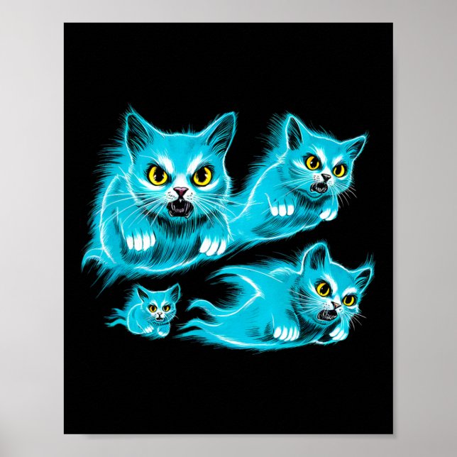 Poster Gatos Espectrais Halloween Engraçado Voando Teto F (Frente)