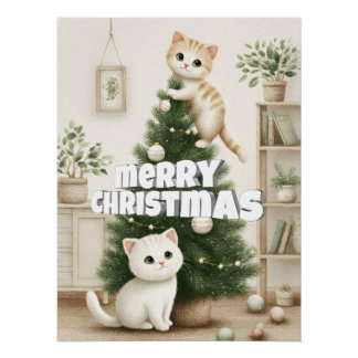 Póster Gatos Feliz Natal