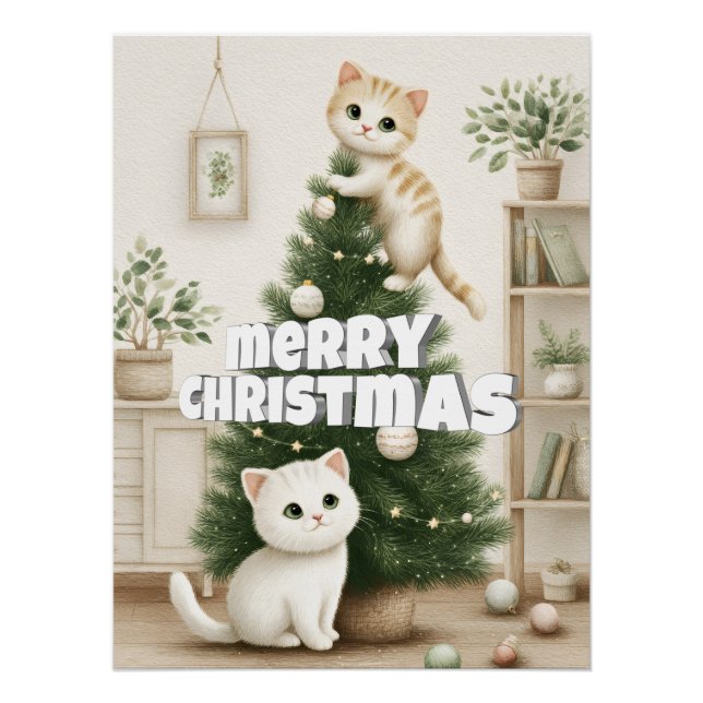 Póster Gatos Feliz Natal (Frente)