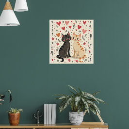 Poster Gatos Fofos de São Valentim Retrô